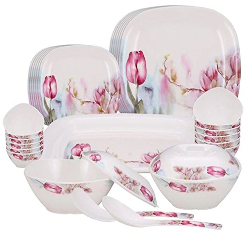MILTON Melamine Floral Dinner Set - 31 Pieces, Multicolor
