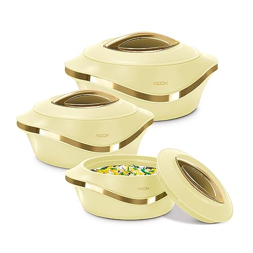 MILTON Pearl Inner Stainless Steel Jr. Casserole Set of 3 (455 ml, 860 ml, 1270 ml), Ivory