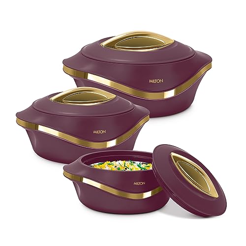 MILTON Pearl Inner Stainless Steel Jr. Casserole Set of 3 (455 ml, 860 ml, 1270 ml), Maroon