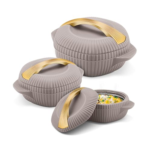 MILTON Oyster Jr. Gift Set PU Insulated Casserole, Set of 3 (455 ml, 860 ml, 1275 ml), Taupe, BPA Free, Food Grade, Hot and Cold, Easy to Carry, Easy to Store, Chapati, Roti, Curd Maker