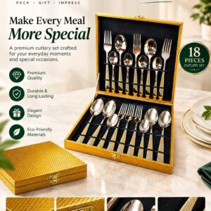 Bentoga Premium Golden Gift Box Set (18pcs Stainless Steel Cutlery Set)