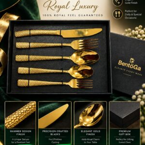 Bentoga Golden Premium 5 star Hotel Stule cutlery set of 5 pcs  Hammered Design Retro - Royal  Design