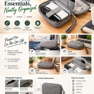 Multipupose Storage Organizer Bag Pouch Kit with Elastic Band & Mesh Pockets for Cables, Chargers & Computer & Mobile Accessories, Cosmetics, with Steel Hook & Wrist Band,12x18x4 cm