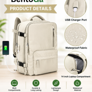 Bentoga Premium Quality Large 40L Business Laptop Bag Backpack cum Cabin Bag Expandable with  USB Charge Port, Multiple Pockets, Water Proof & Air Cushion Belt, Beige