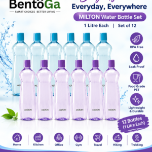 # MILTON Pacific 1000 Water Bottle 1 Litre each, set of 12, Purple and Sky Blue I PET Food Grade I BPA Free, Leak Proof I Wide Mouth, Easy To Clean I Fridge Bottles for Home, Office, Gym description