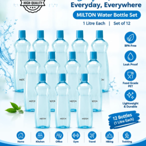 MILTON Pacific 1000 Pet Water Bottles, 1 Litre Each, Set of 12, Sky Blue | BPA Free | Leak Proof | Office Bottle | Gym Bottle | Home | Kitchen | Travel Bottle | Hiking | Treking Bottle | Reusable