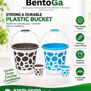 Milton Plastic Duplex Bucket with Matching Cups, Multicolour, 25 L (2 Pieces)